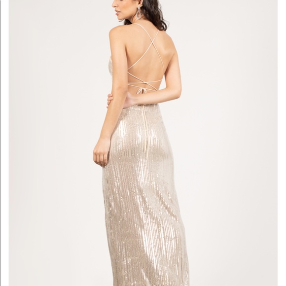 STAR OF THE NIGHT CHAMPAGNE SEQUINED SLIT MAXI - Picture 3 of 3